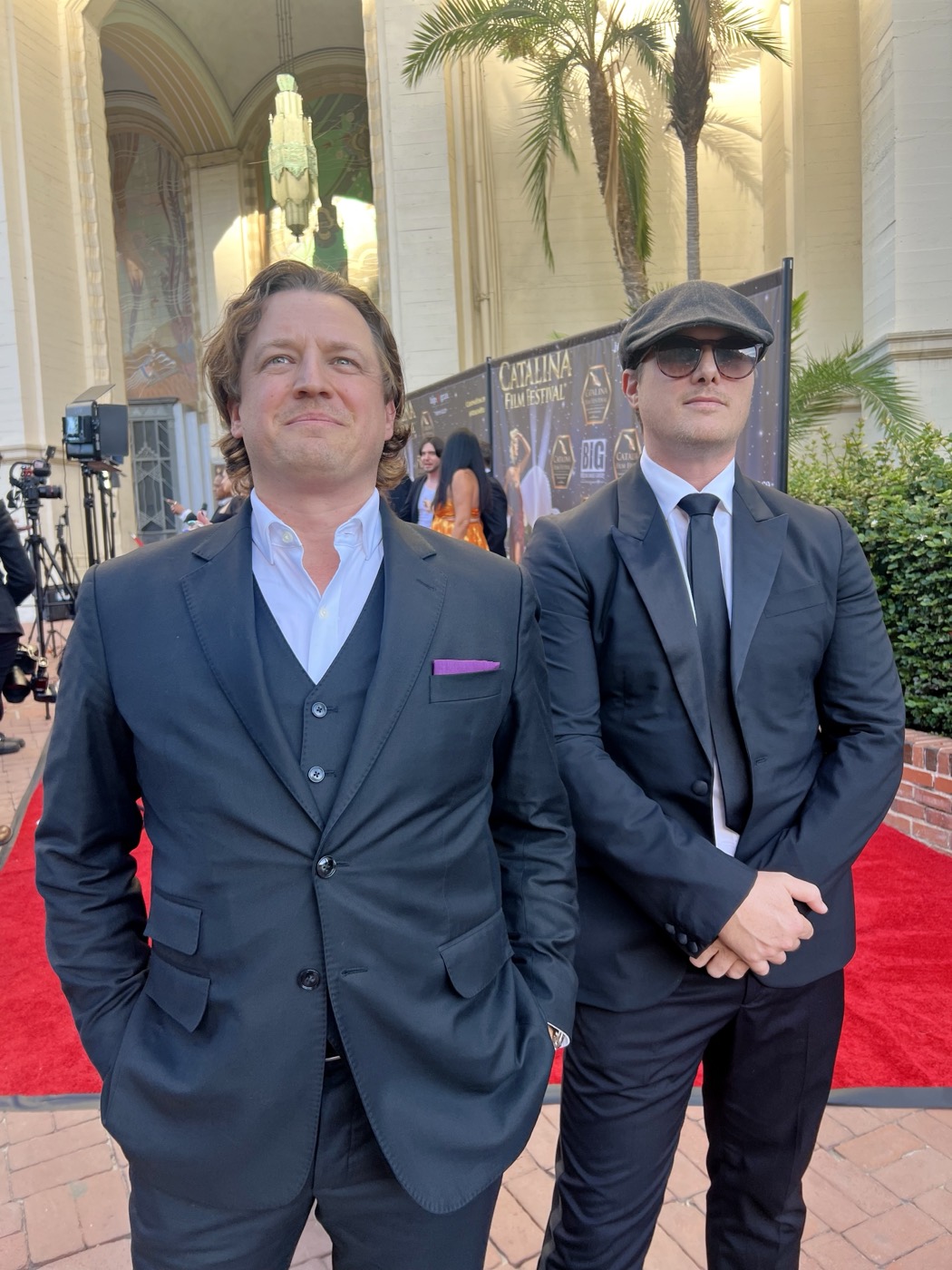 Jason Pelsey and Rob Watt in suits on the Catalina Film Festival red carpet