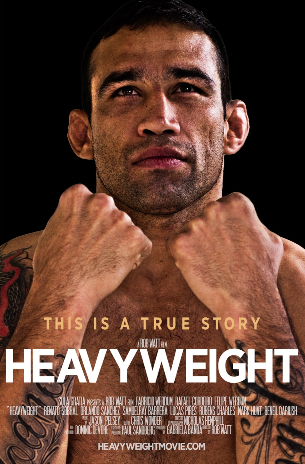 Heavyweight film poster: fighter Fabricio Werdum with fists raised, a Rob Watt film